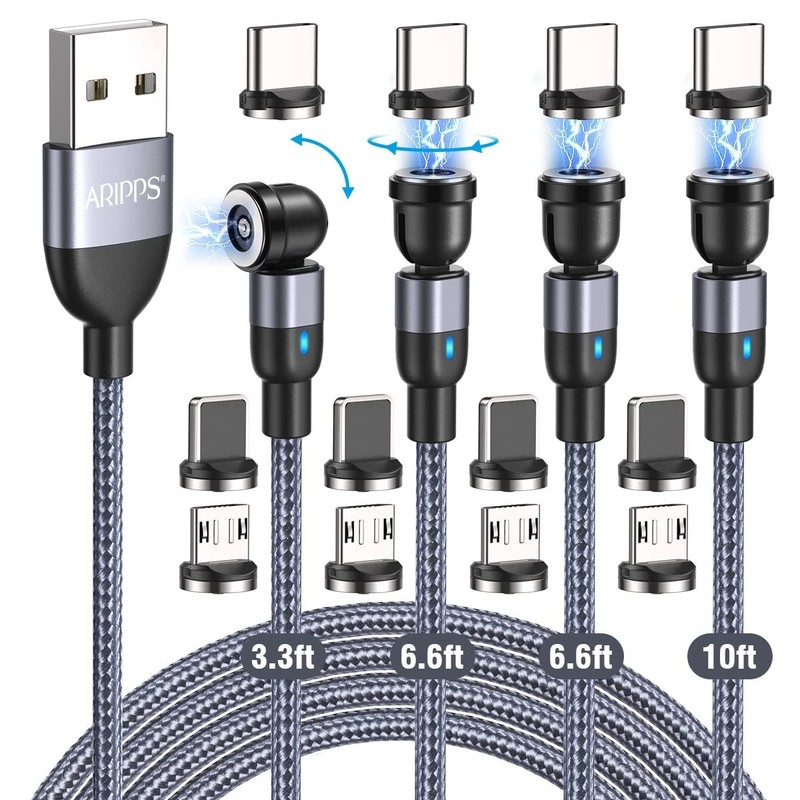 4 Pack Magnetic Charging Cable with 540 Degree Rotating Heads and LED Light gallery
