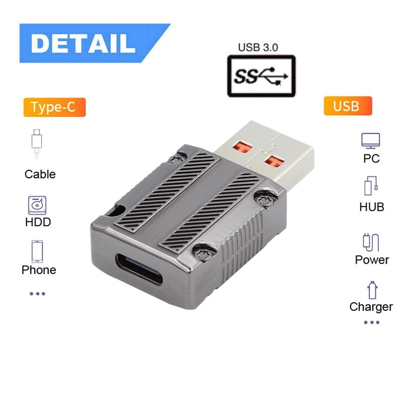 CY USB-C USB 3.1 Type C Female to 3.0 A Male 10Gbps Data Silver Straight gallery
