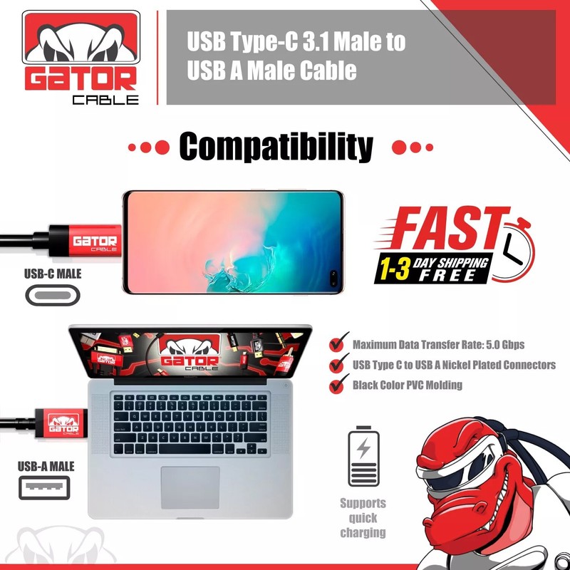 USB-C To USB-A 3.1 Phone Fast Charger Cable Data Sync Type C Cord Universal 10FT gallery