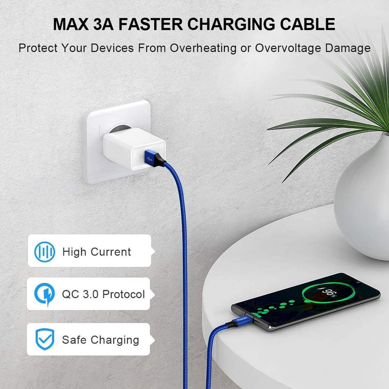 Extra Long USB-C Cable 16FT USB-A 2.0 to USB-C Fast Charging Blue for Phones gallery