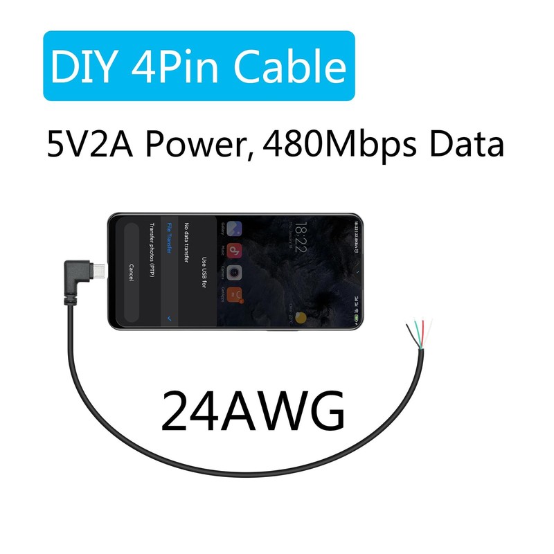 11 Inch 90 Degree USB C To 4 Pin Bare Wire Open End Cable 5V/2A Pigtail 4 PCS gallery