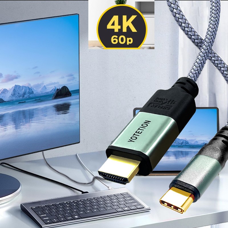 YOTETION 25FT USB-C to HDMI-A Braided Cable, 4K@60Hz, Suitable for Home Offic... gallery