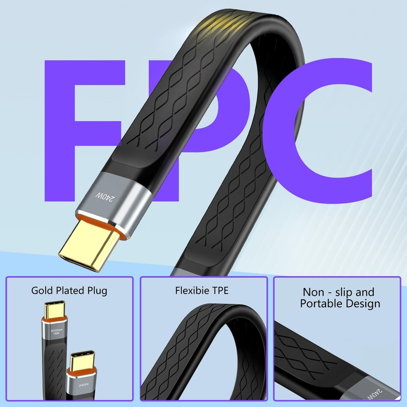 80Gbps USBC 4 Cable,with Thunderbolt 5/4, [13CM],flat FPC USB Cable,240W PD F... gallery