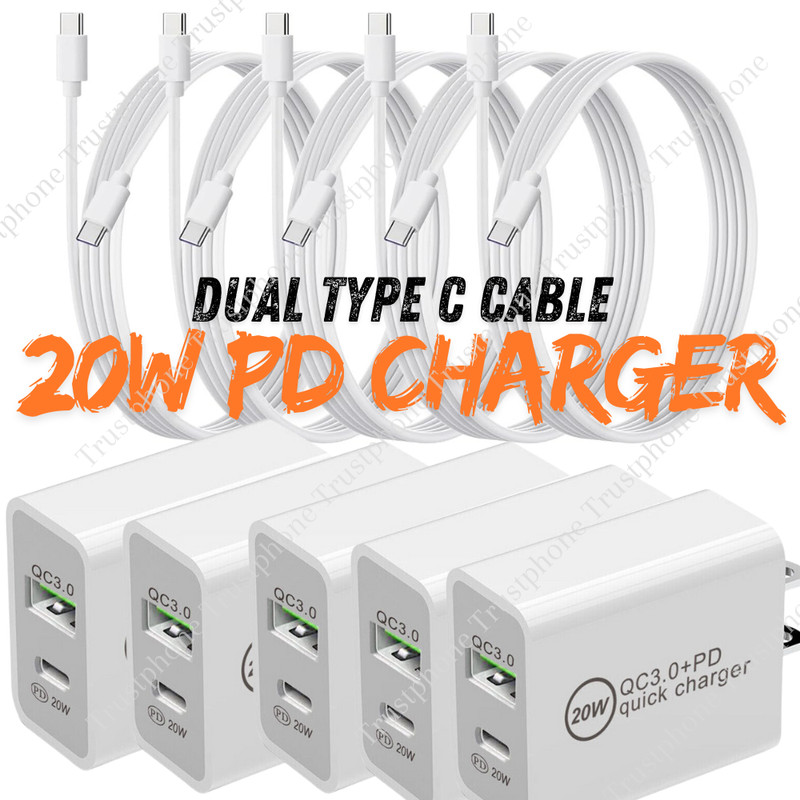 For iPhone 15 14 13 12 11 20W PD QC 3.0 USB C Fast Charge Cube Type C Cable Lot