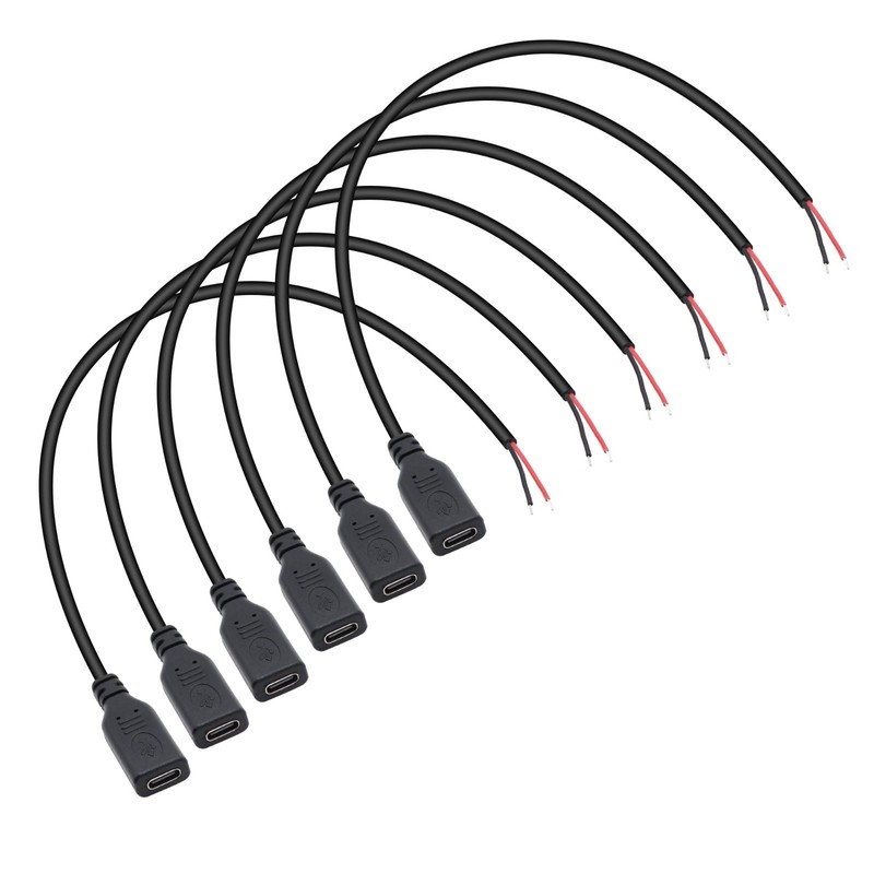 USB C Power Pigtail Cable 1FT 24AWG 5V 3A Type-C Female to Bare Wire DIY Cord, 6 gallery