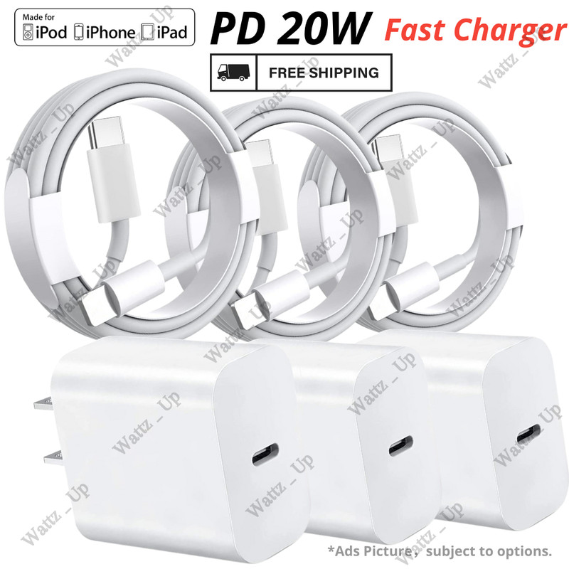 For iPhone 14 13 12 11 Pro XR Fast Charger Cord 20W USB-C Power Adapter Cube Lot