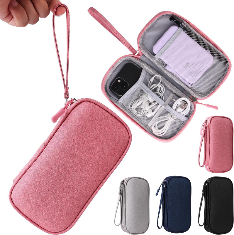 Pink Universal Cable Organizer - Electronics Accessories Bag for Charger, Phone,