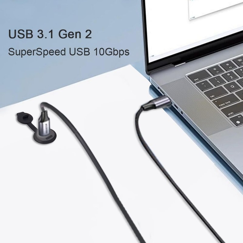 3.28ft USBC 3.1 Panel Mount Gen 2 Threaded Flush Cable 10Gbps Male gallery