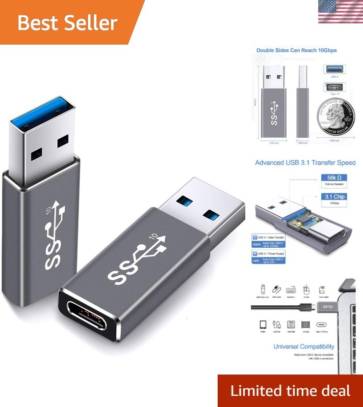 10Gbps Dual-Sided USB 3.1 Male to Type C Female Adapter – 2 Pack Space Grey
