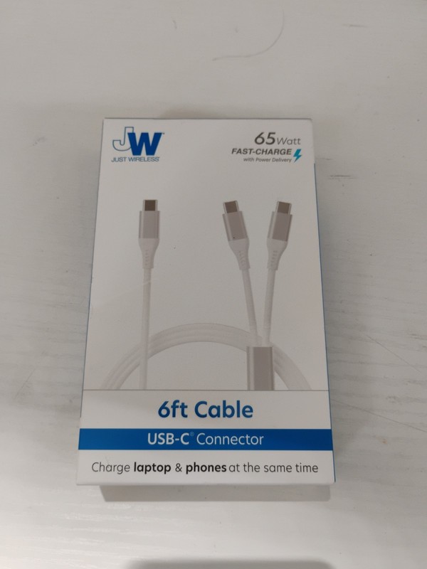 JW Just Wireless USB-C To USB-C Fast Charge w/ Power Delivery 6 Ft Cable White