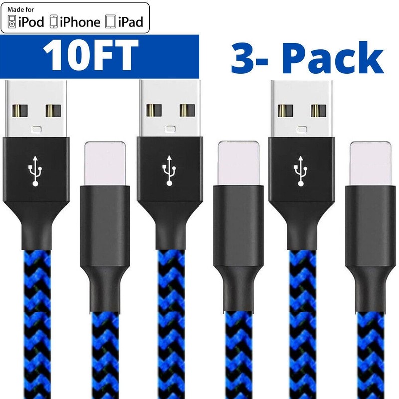 USB Braided Charging Cable 10Ft For iPhone 6 7 8 XR SE 11 12 13 14 Charger Cord