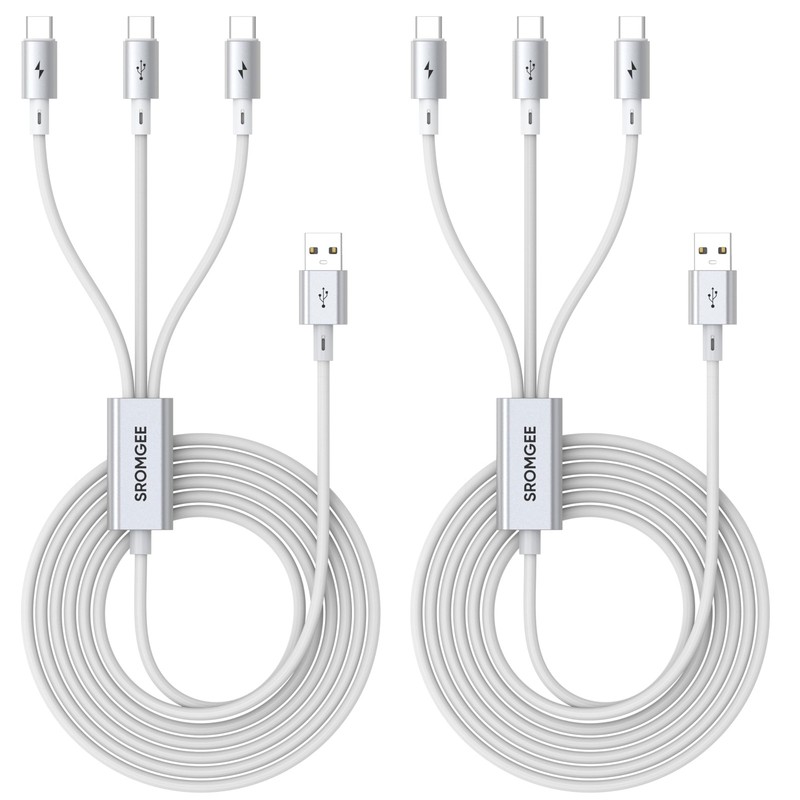 Multi Charging Cable 2Pack 5FT, USB A to 3 -Fast Charging Cord, 3 in 1 USB Sp...