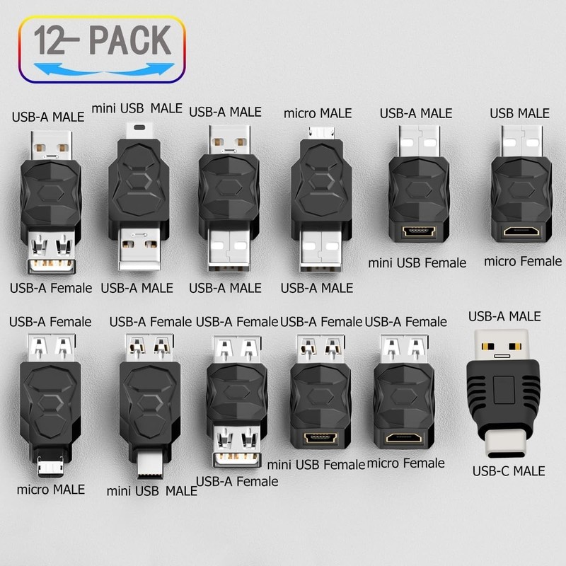USB 2.0 Adapter Set 12 pcs Male to Female Converter Connector gallery