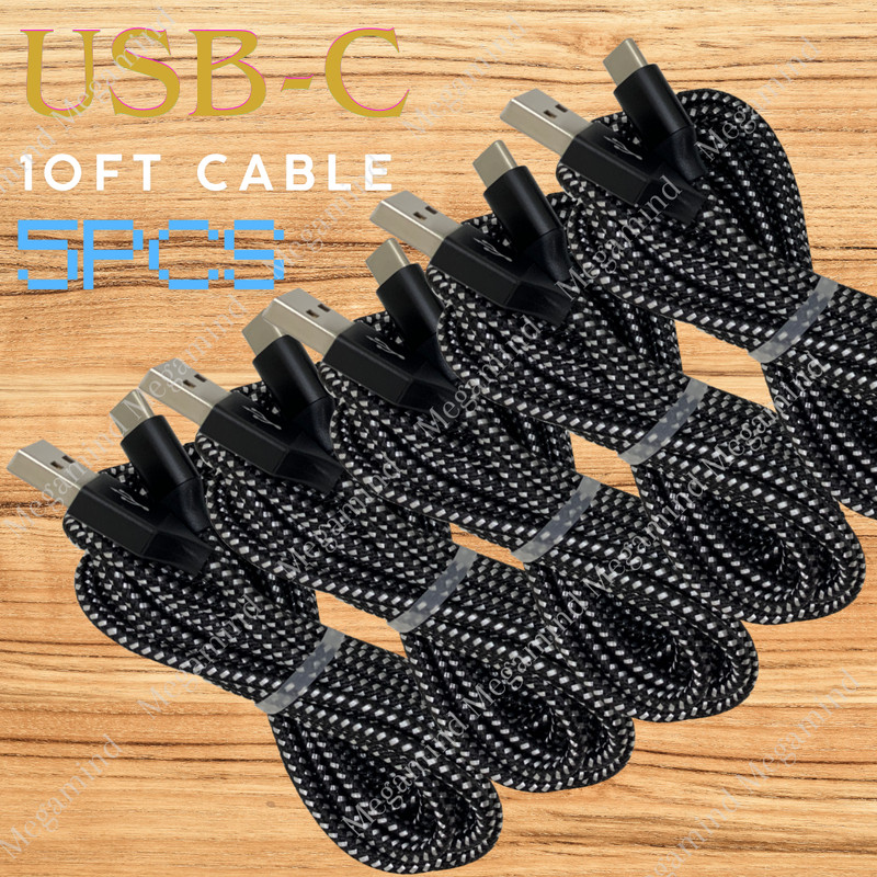5X 10FT USB-C Type C Cable Fast Charger Long Cord For iPhone 15 16e 17 Samsung