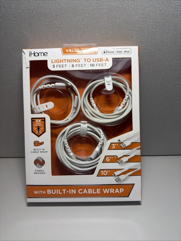 iHome TPE Light-n-ing cable to USB-A Nylon Braided Charging Cable Silicone Wrap