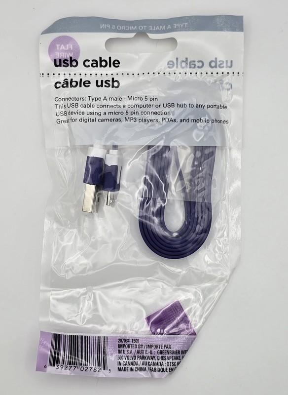 Purple 39” Flatwire Micro USB Cable USB‑A to Micro 5 Pin NEW Charging Cord gallery