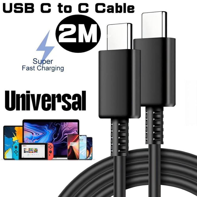 2M USB C to C Fast Charger Cable Data Lead for Samsung Galaxy S21+ S22+ S22 S23+