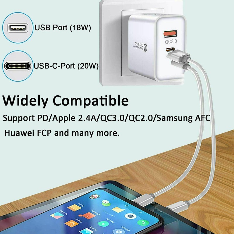 PD 20W USB-C Dual Port Adapter Wall Charger For iPhone 12 13 14 Pro Max SAMSUNG gallery