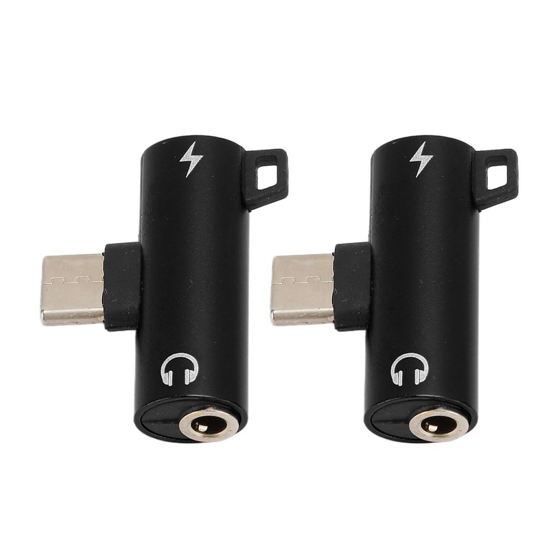(Black)2Pcs USB C To 3.5mm Adapter 2 In 1 Type C 3.5mm Music Converter While⭐ gallery