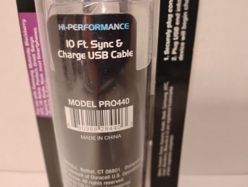 Duracell 10' USB to Micro USB Sync & Charge Cable Fabric Cord Black PRO440 gallery