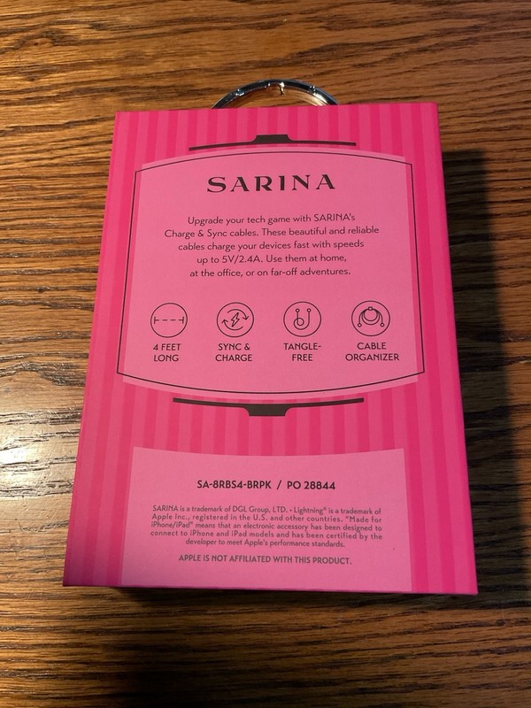 Sarina Apple Certified 4 Foot iPhone iPad Charging Cable In Pink New In Box gallery