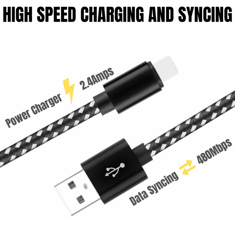 Braided USB Charger Cable 10ft For iPhone 14 13 12 11 XR iPad Charging Data Cord gallery