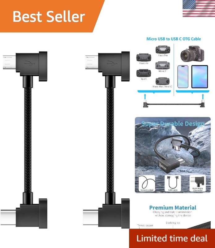 Micro USB to USB C OTG Cable 0.6 FT-2 Pack, 90 Degree Remote Controller Data …