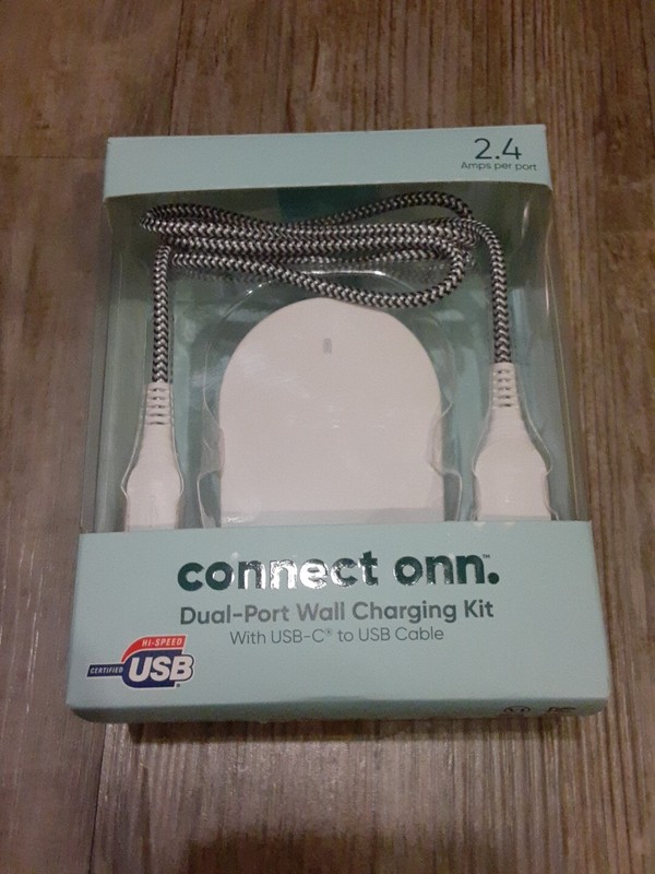 Connect Onn Dual-Port Wall Charging Kit w/ Micro-USB to USB Cable White