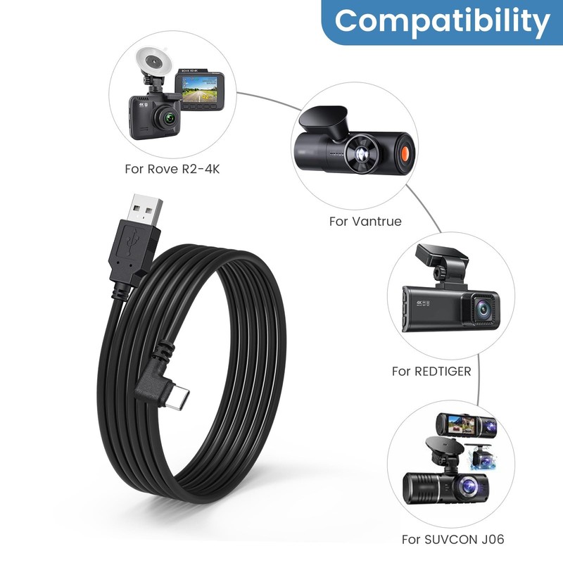 weishan USB C Dash Cam Power Cord, USB to 90-Degree USB-C Charging Cable for ... gallery