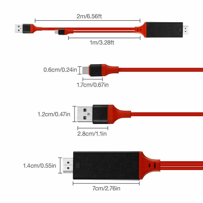 MHL USB-C Type C to HDMI USB A HD TV Cable Adapter For Android Phones Tablet RED gallery