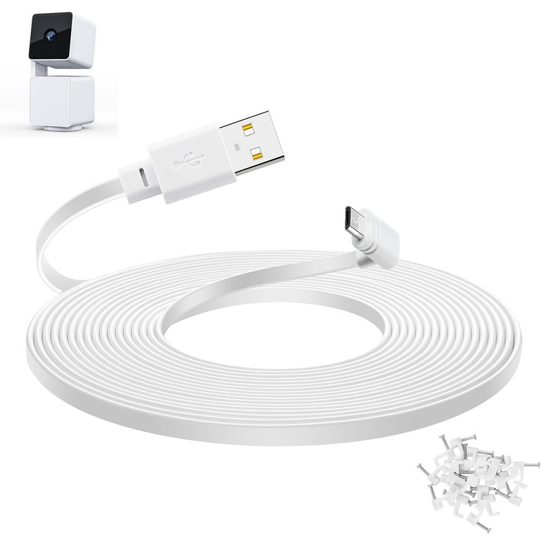 20 ft Cable for WYZE Cam Pan v3 Camera, Flat Micro USB Extension Power Cord, …