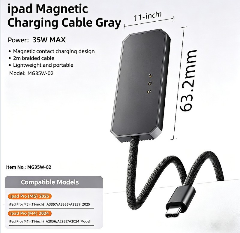 6.6ft 35W Magnetic Smart Connector Charger for iPad Pro 11" M5 (2025)/M4 (2024) gallery