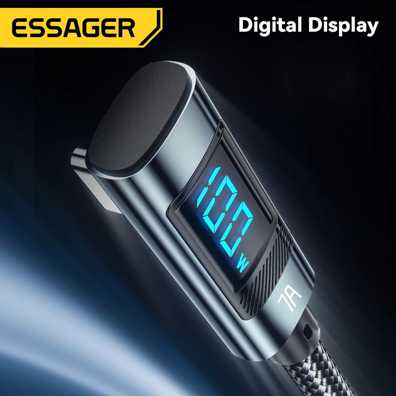 Essager 100W USB C Cable Fast Charge Digital Display Elbow USB A To Type C Cable gallery