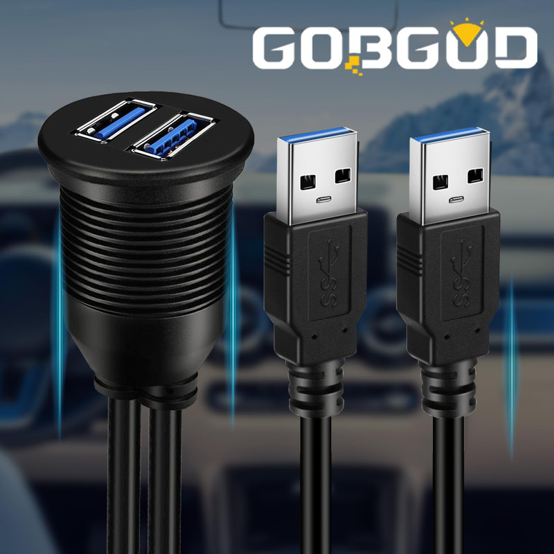 Double Ports USB 3.0 Car Flush Mount Cable, USB Dash Mount Adapter Male to Femal gallery