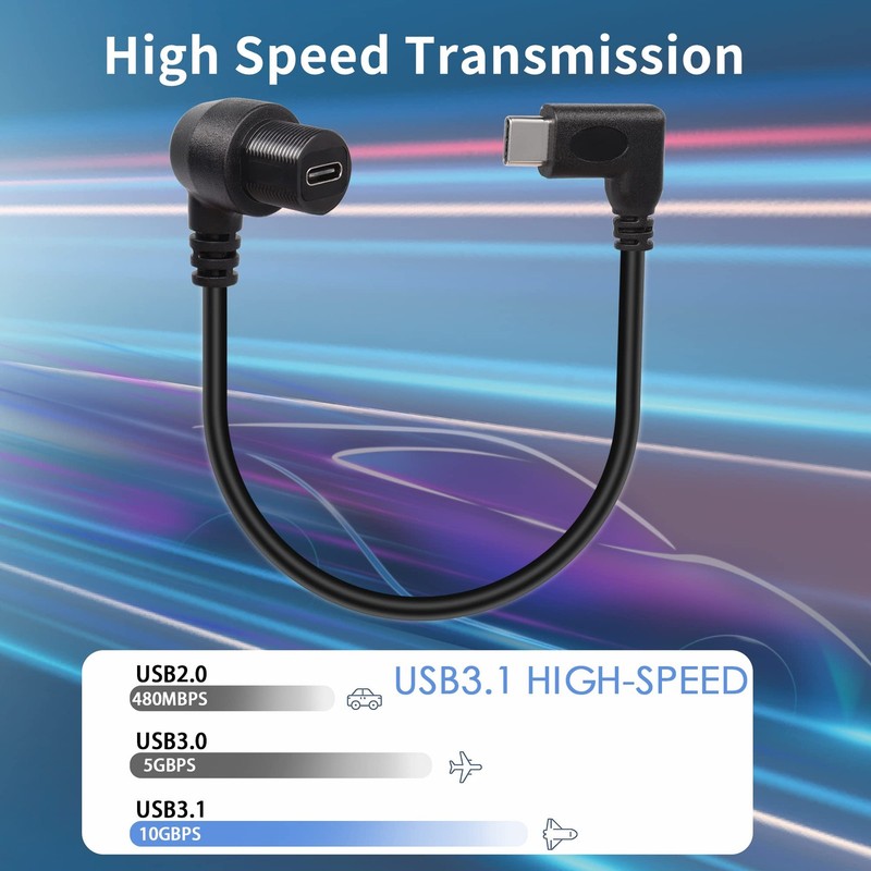 90 Degree Angle USB C 3.1 Panel Flush Waterproof Cable 10Gbps Type C 3.1 Righ... gallery