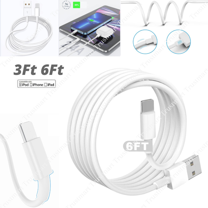 3/6Ft USB Fast Charge Cable For Apple iPhone 13 11 8 7 6 Plus 5 SE Charging Cord