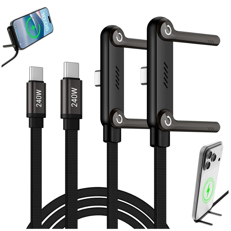 2-in-1 Invisible Stand Fast Charging Cable – Black (2 Pack)