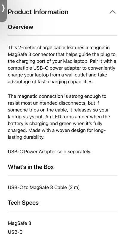Apple USB-C to MagSafe 3 Cable (2m) gallery