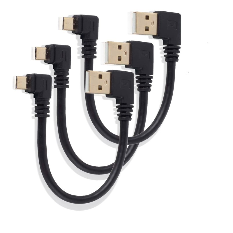 Right Angle Micro USB Cable Short 90 Degree USB to Micro-USB, 6in 3-pack