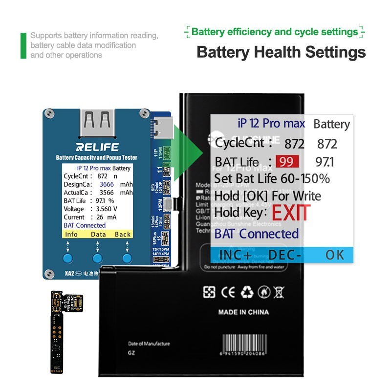 RELIFE XA2 Pro battery efficiency popup tester for iphone 11-15 gallery