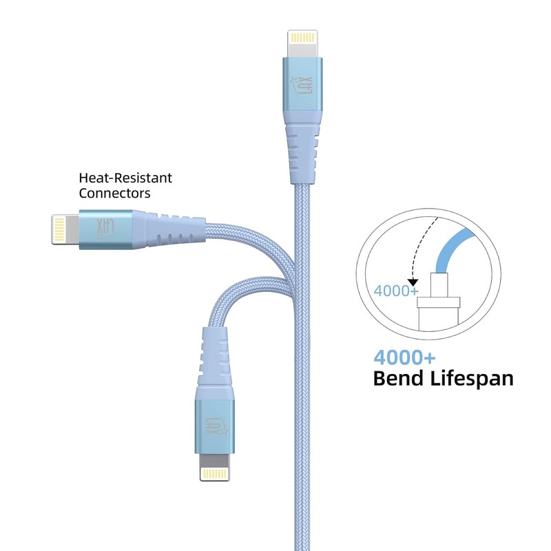 LAX Gadgets Apple MFi Lightning Cable Certified–10 Feet Nylon Blue gallery