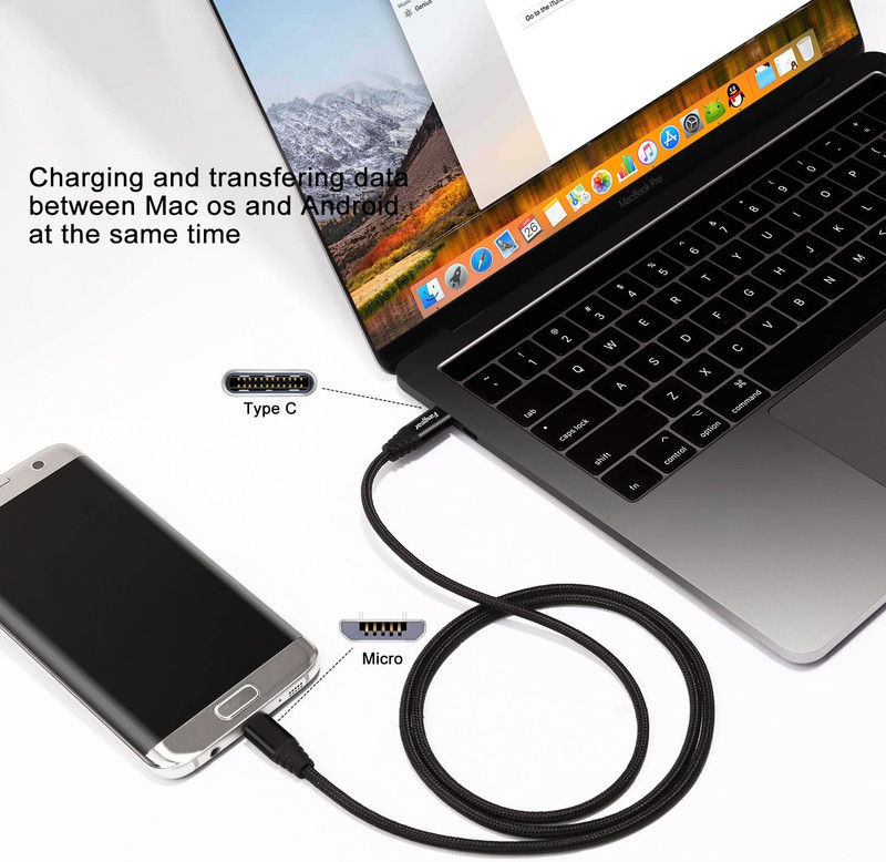 USB C to Micro USB Cable 30Cm Nylon Braided Type C to Micro USB Cord Compatible gallery