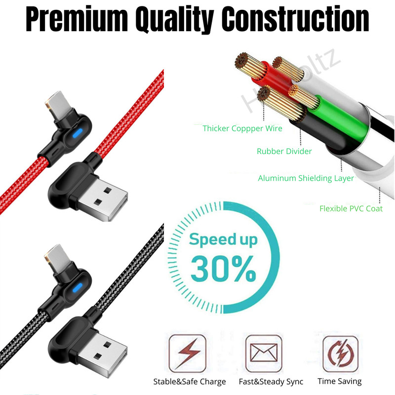3Pack 90° 6Ft For iPhone 13 12 11 XR X 8 7 iPad Charger Cord USB Charging Cable gallery