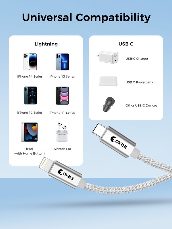 OXAA 2M USB C to Iightning Charging Cable - 2 Pack OXCB1341 Silver | New gallery