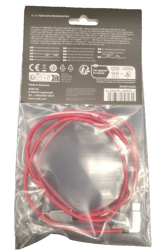 Audi USB-C to USB-C Corner Charging Cable, Red