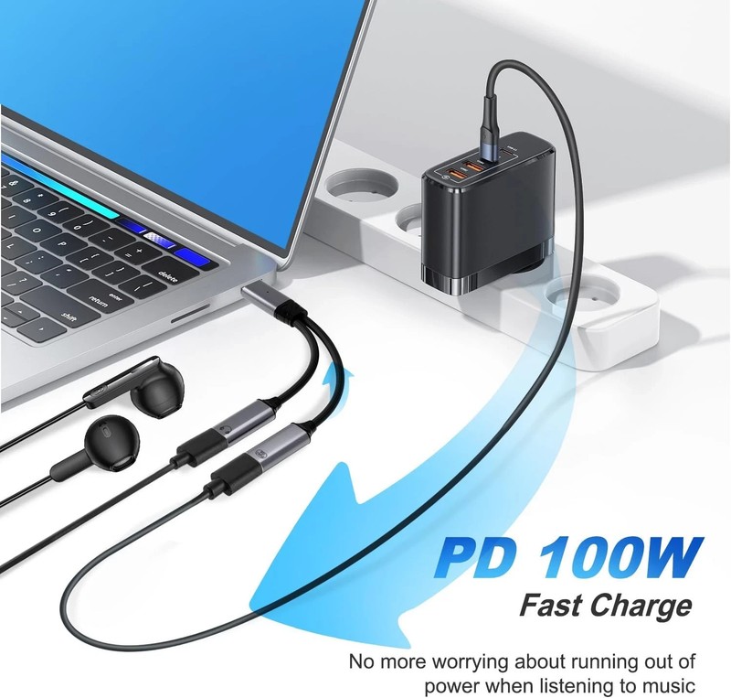 USB C Splitter，2 in 1 USB C Headphone and Charger Adapter Audio Dongle Cable wit gallery