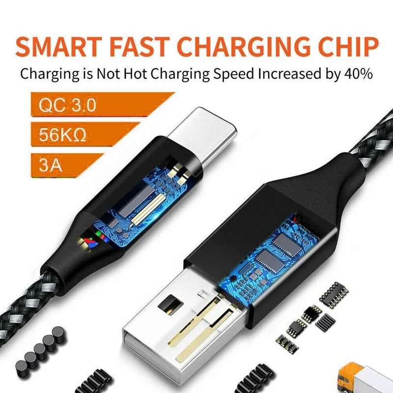 1/3 Pack 1/3/6/10Ft USB to Type-C Cable Fast Charger Charging Data Sync Cord LOT gallery