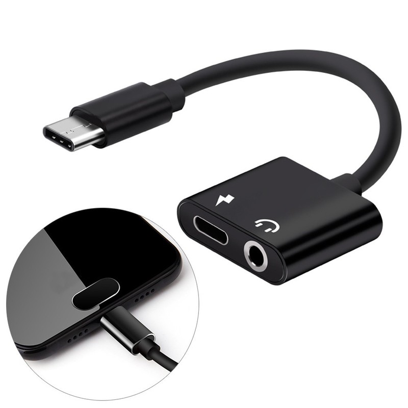2 In 1 Type C To 3.5mm Headphone Adapter Audio Charger Black gallery