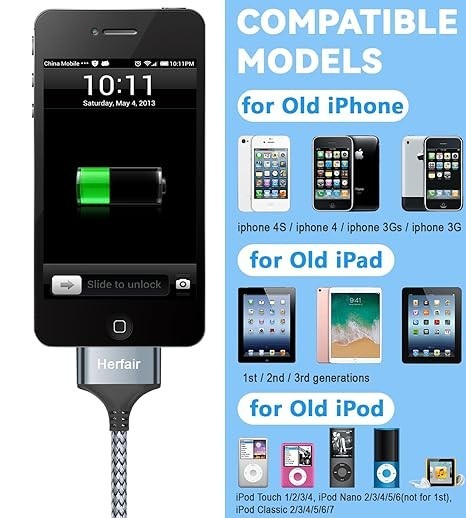 30 Pin to USB C Adapter Ipod Charger Nylon Braided Fast Charging Data Cord Next gallery