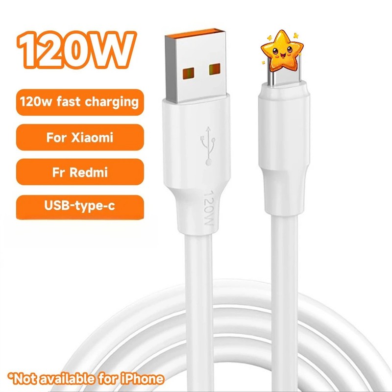 New Bold USB Type C Cable 120W 10A 10A Fast Charging Wire Mobile Phone USB Charg